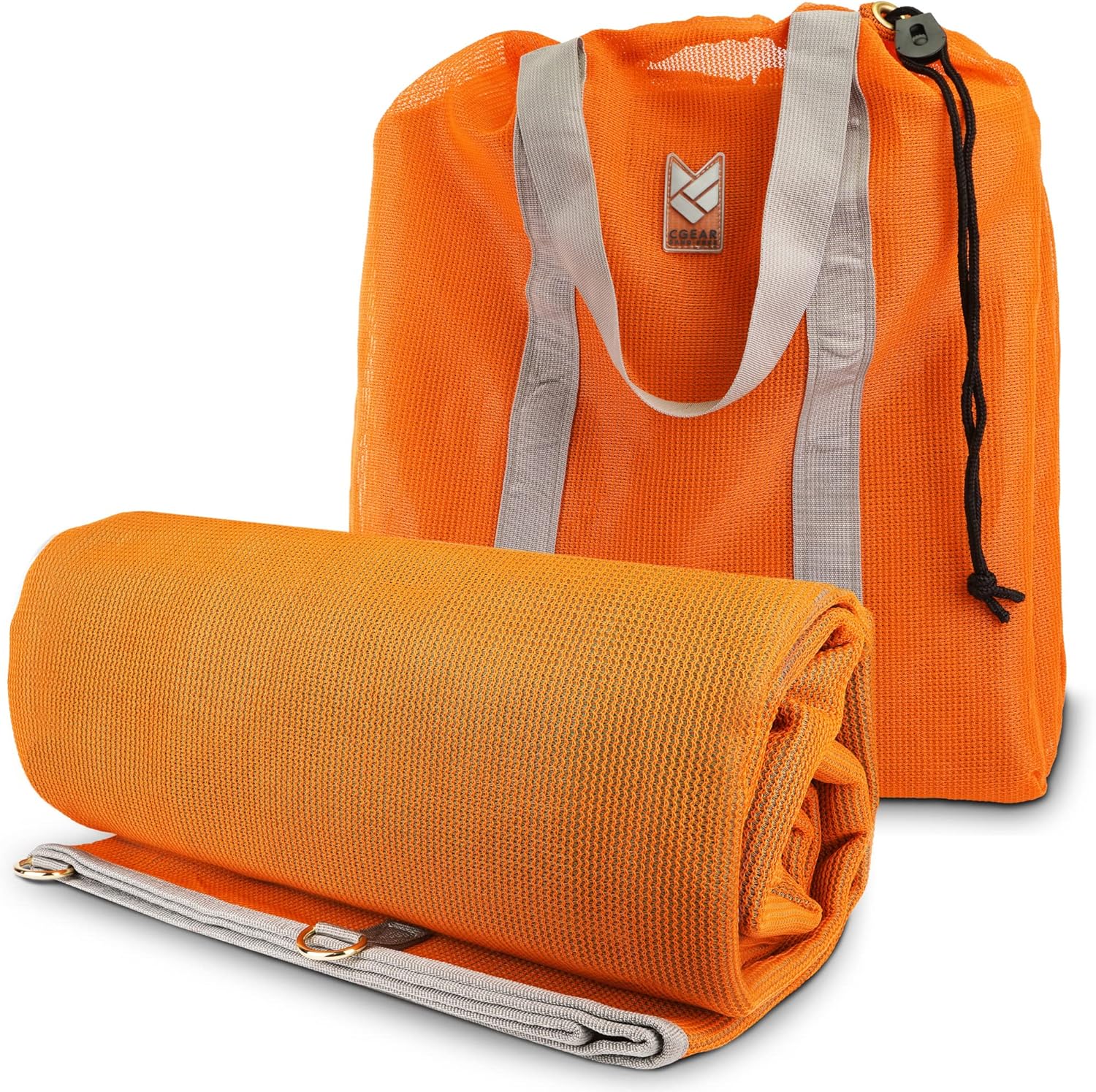 CGEAR オリジナル RV キャンプマット 砂不使用 防水 UV耐性 ミリタリーグレード構造 (オレンジ/アガベ 8フィート x 