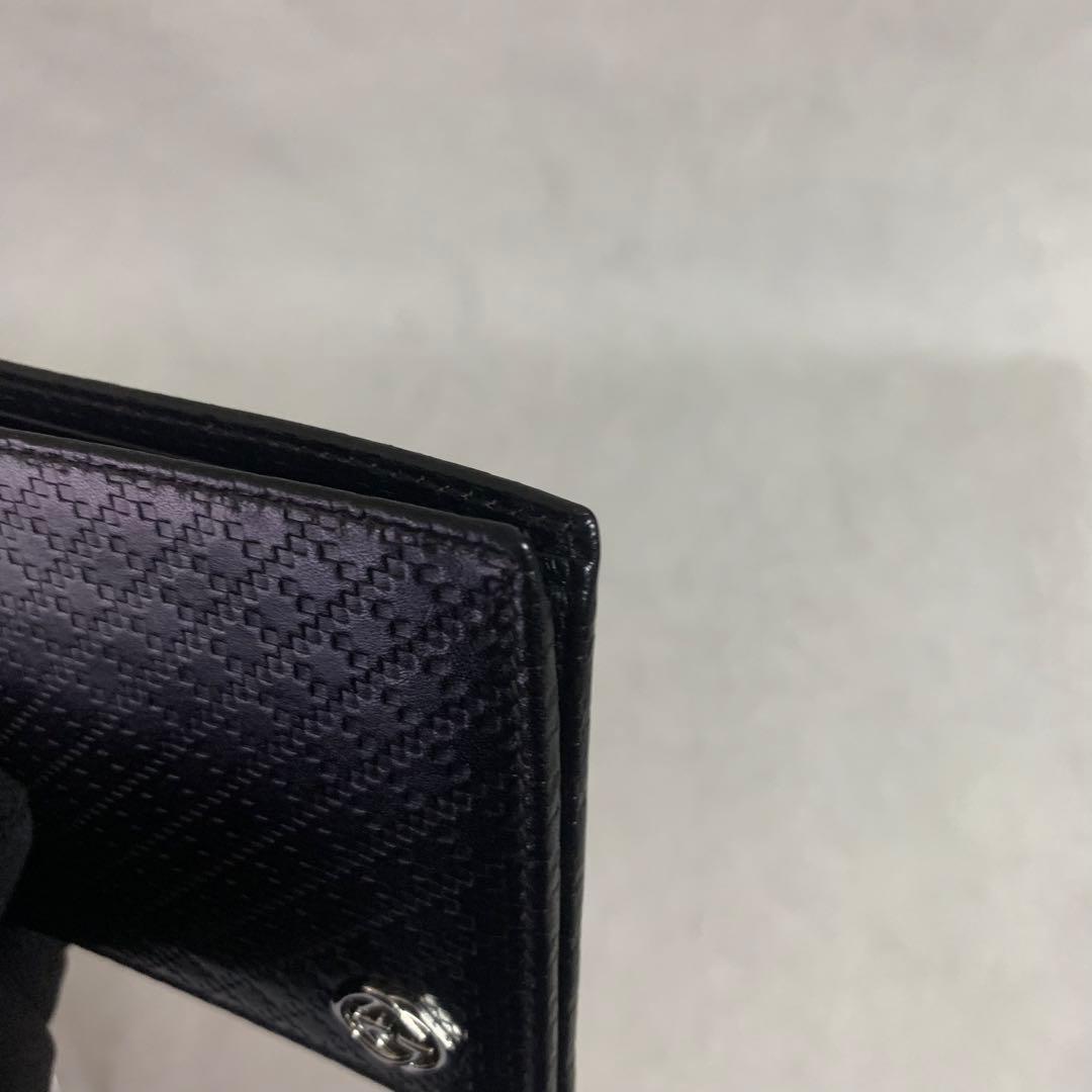 GUCCI グッチ 二つ折り財布 インターロッキング ディアマンテ ブラック 🎏 GUCCI二つ折り財布ディアマンテレザースタッズインターロッキング黒